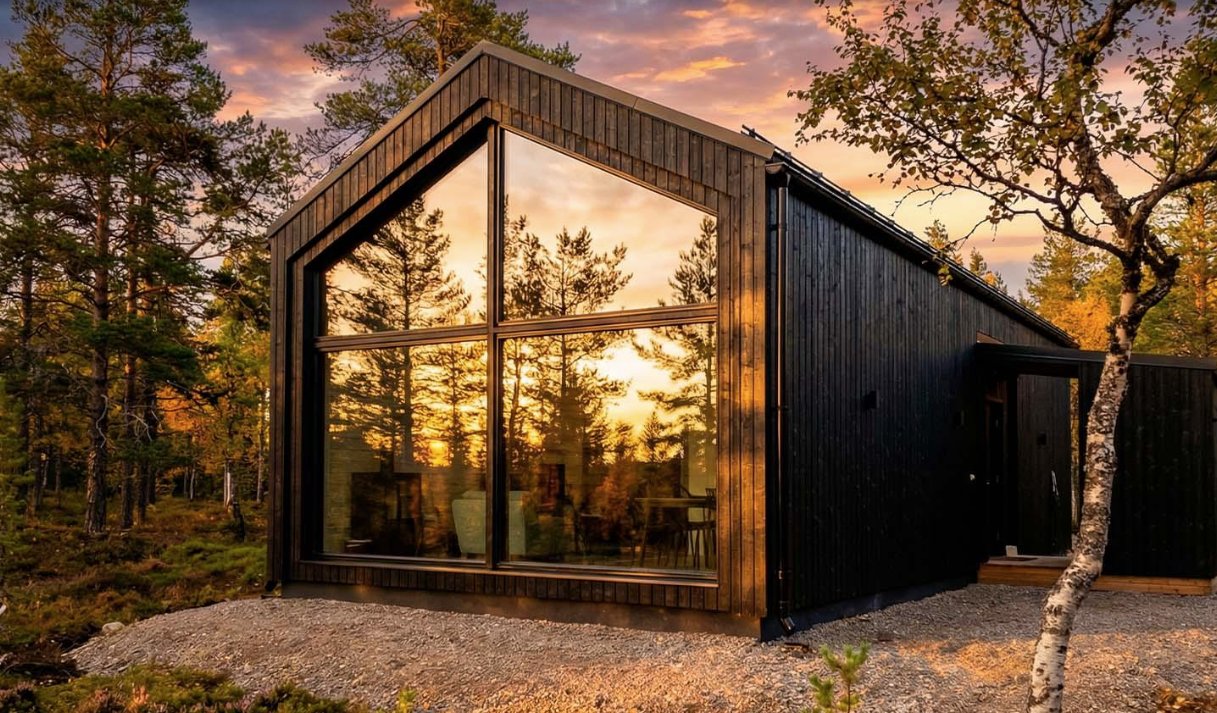 Finished Hawo holiday home at sunset – Lapland